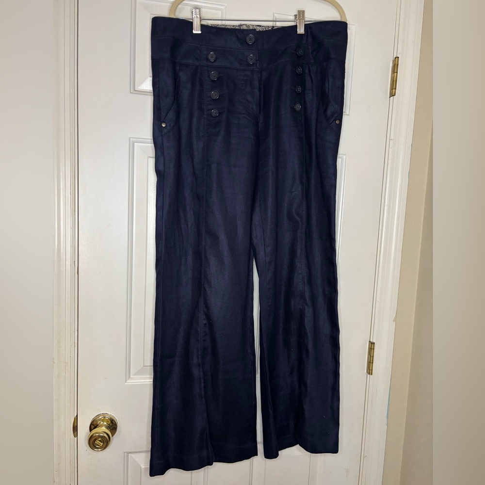 Bica Chela Navy Wide-Leg Linen Sailor Pants - size 12